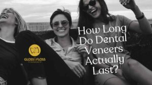 Tre leende kvinnor i solglasögon – illustration för blogg om hur länge tandfasader håller | Gloss & Floss Dental Care Stockholm